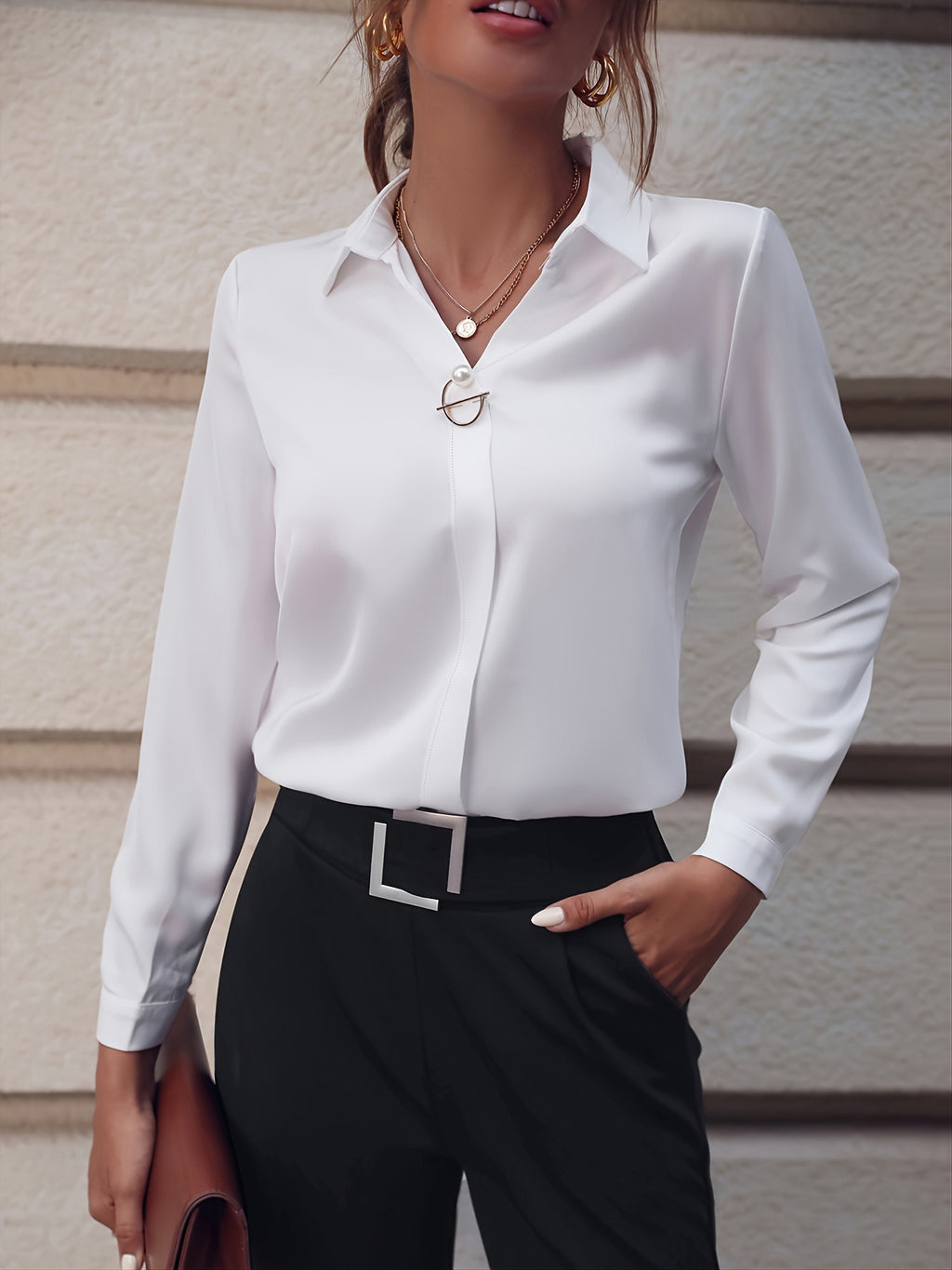 Long Sleeve Shirt With Pearl Button
