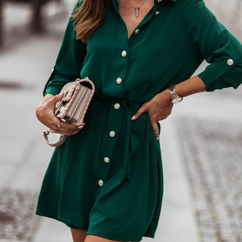 Long Sleeve Button-Down Tunic With Tie-Waist