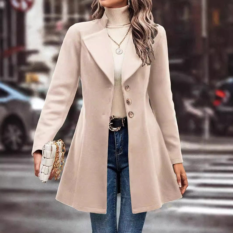 Lapel Collar Breasted Long Pea Coat