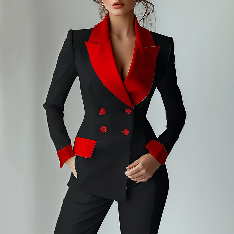 Notch Lapel Double-Breasted Long Sleeve Jacket