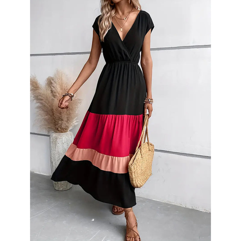 Block Maxi V Neck Sleeveless