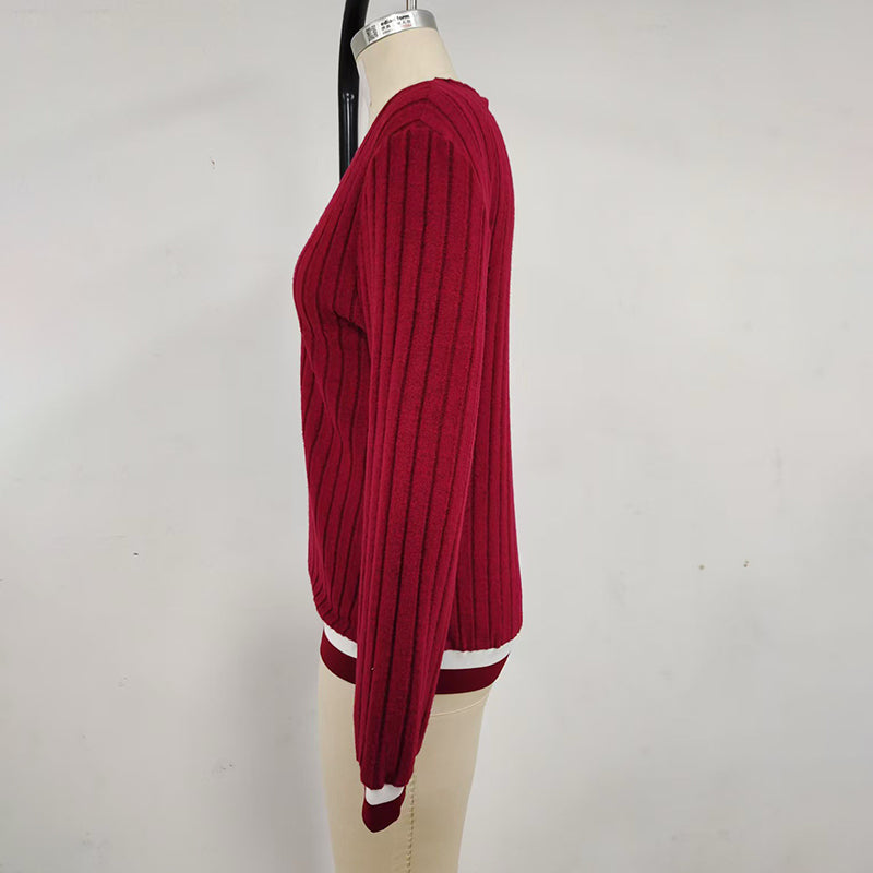 V-Neck Color-Block Top, Long Sleeve