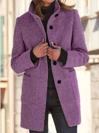 Button-up Stand-up Collar Woolen Jacket