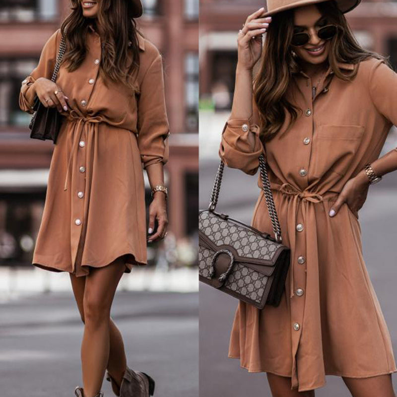 Long Sleeve Button-Down Tunic With Tie-Waist