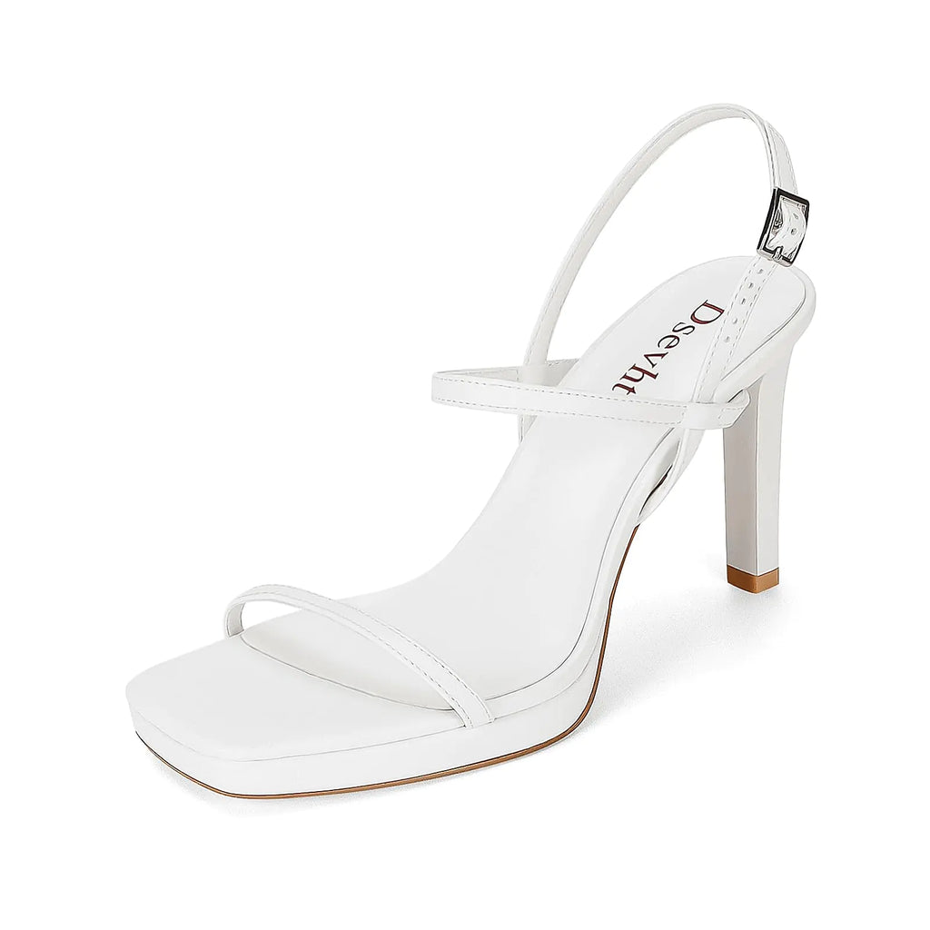 Dsevht White Heels for Women Platform Strappy Heels