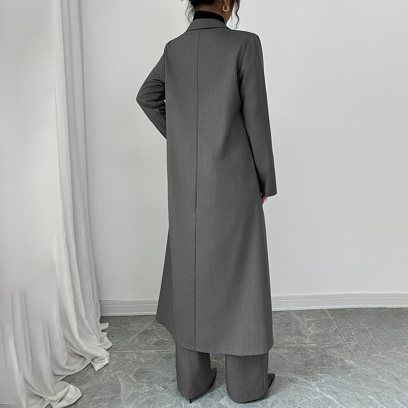 2 Piece Suit Set, Long Blazer Jacket And Straight Leg Pants, NO Lining