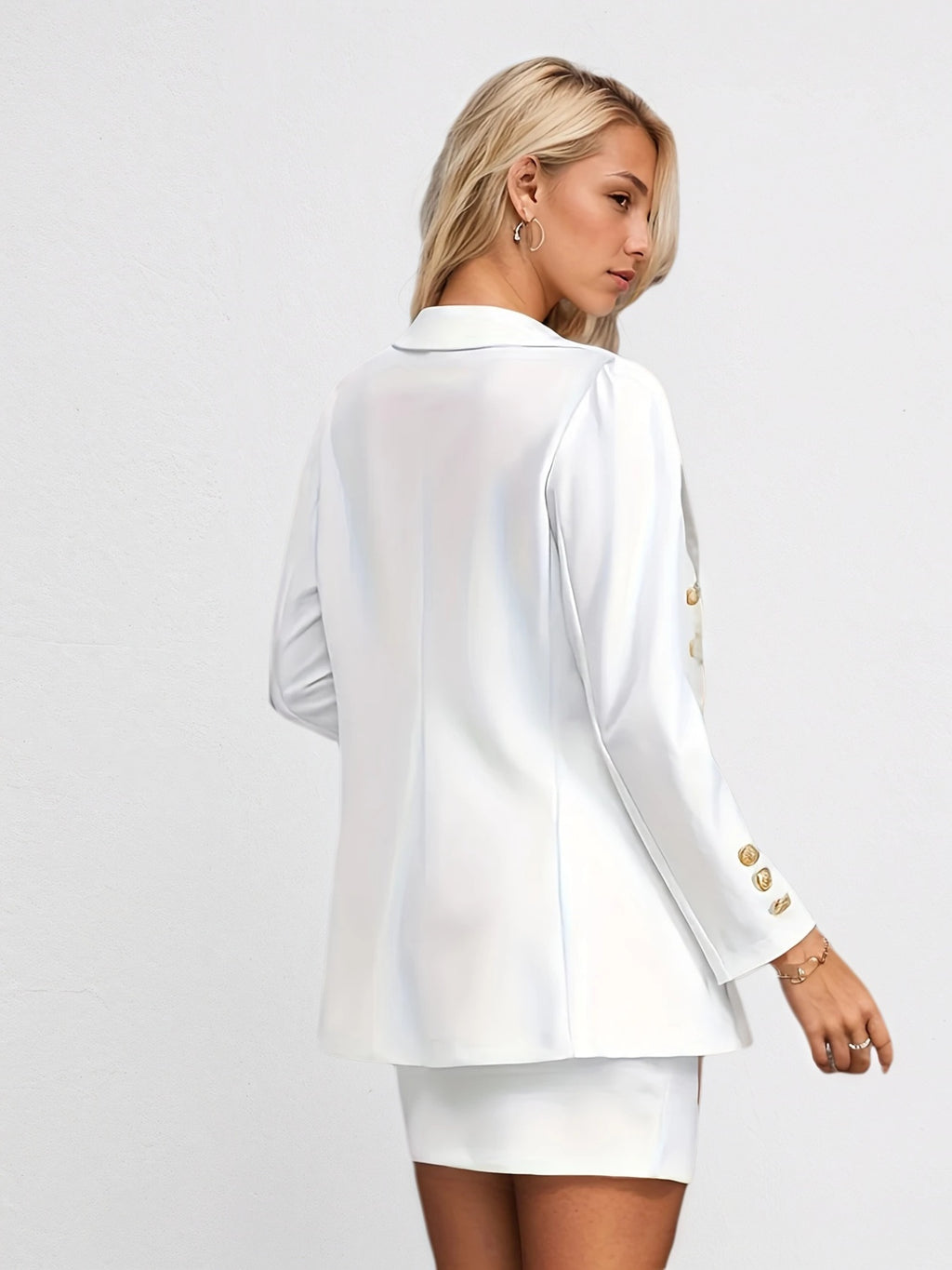 Long Sleeved Skirt Set, Lapel Suit Jacket&solid Color Skirt