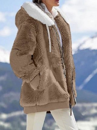 Loose Plush Long Sleeves Hooded Warm Jacket