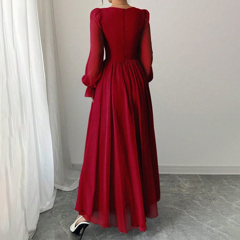 Square Neck Long Sleeve A-Line Maxi