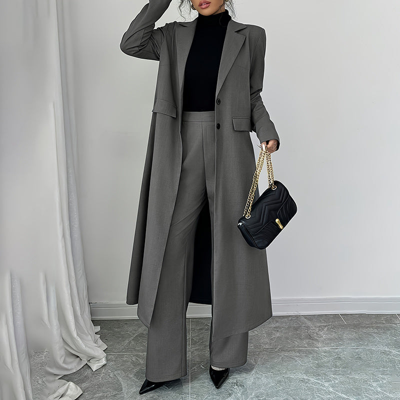 2 Piece Suit Set, Long Blazer Jacket And Straight Leg Pants, NO Lining