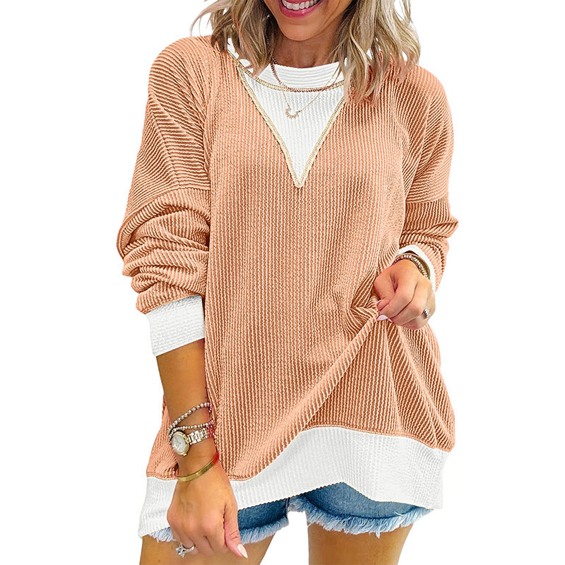 Color Block Pullover Casual Crewneck Long Sleeve Sweatshirt