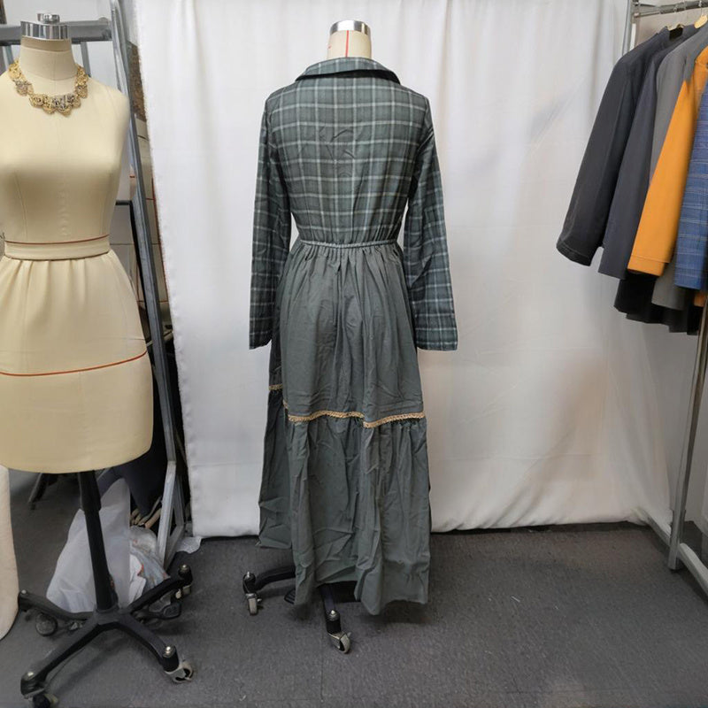 Striped Maxi Dress, Lapel Collar Button Front Long Sleeve