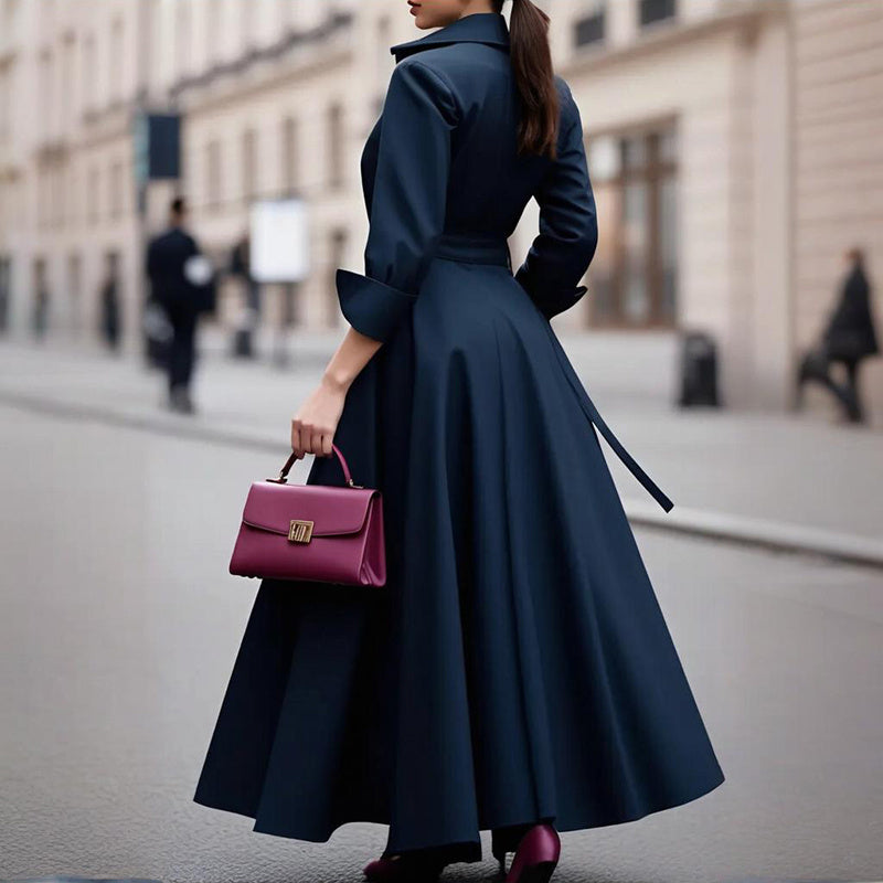 Button Down Midi Dress, Long Sleeve V-Neck Tie Waist