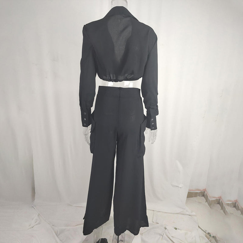 Plus Size Crisscross Top & Wide Leg Pants With Pockets