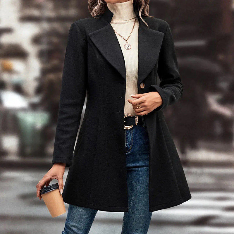 Lapel Collar Breasted Long Pea Coat