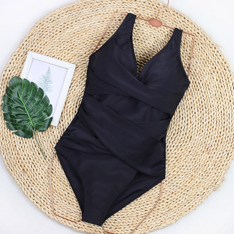 V Neck Criss Cross Ruched Push Up Slimming Swimwear
