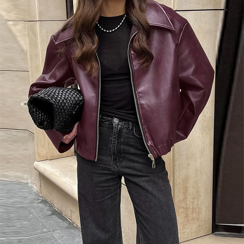 Faux Leather Zip-Up Jacket