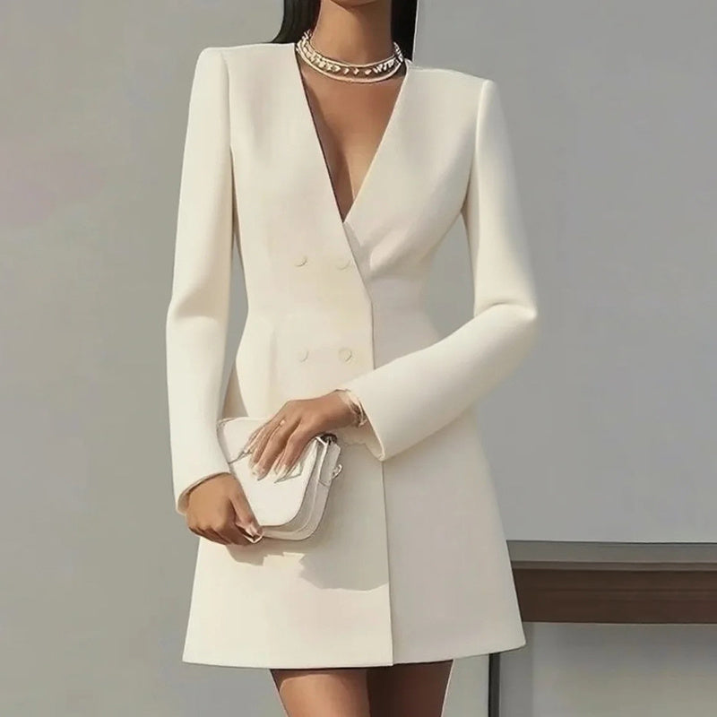 Deep V-Neck Dress Button Dress