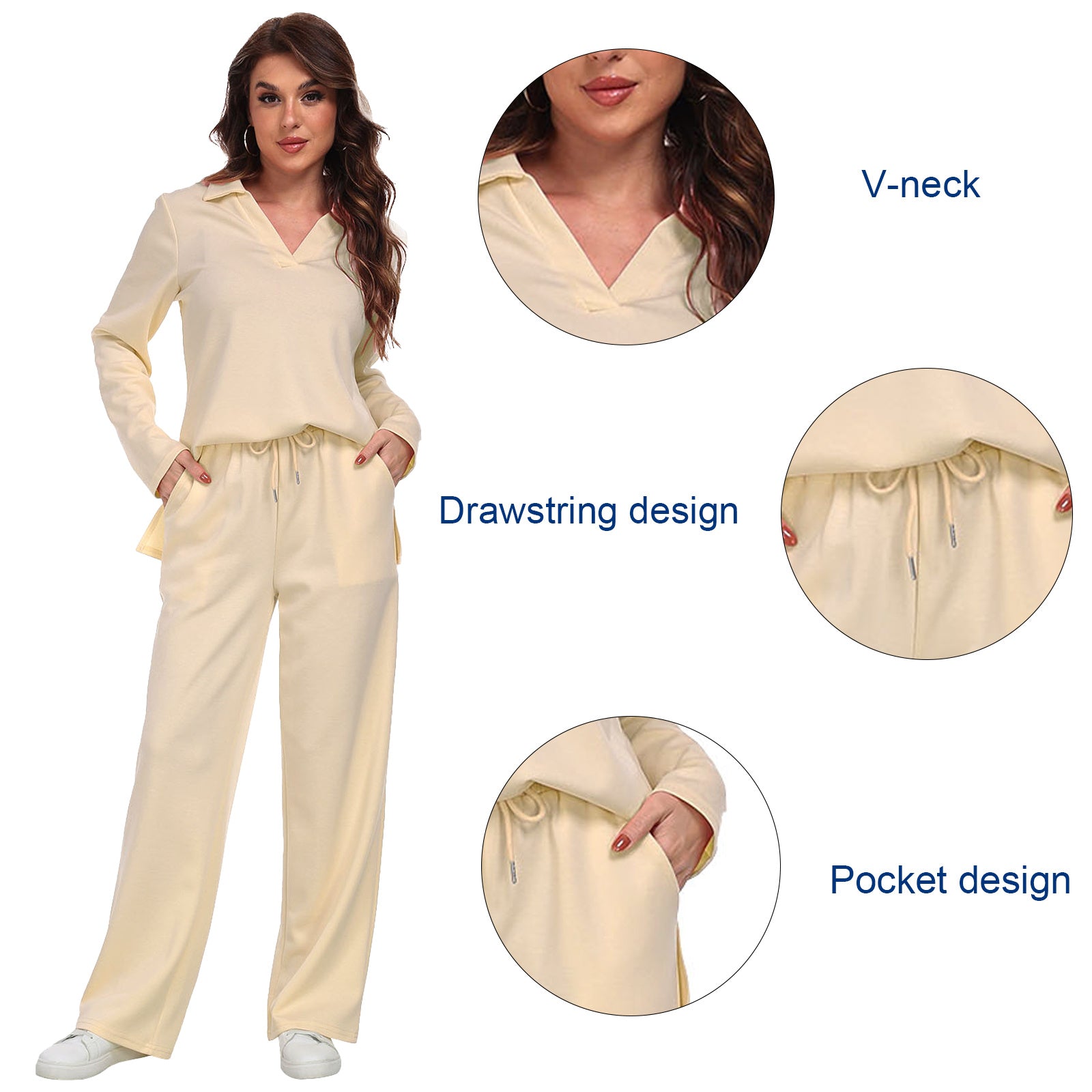 Long Sleeve V Neck Pullover Tracksuit