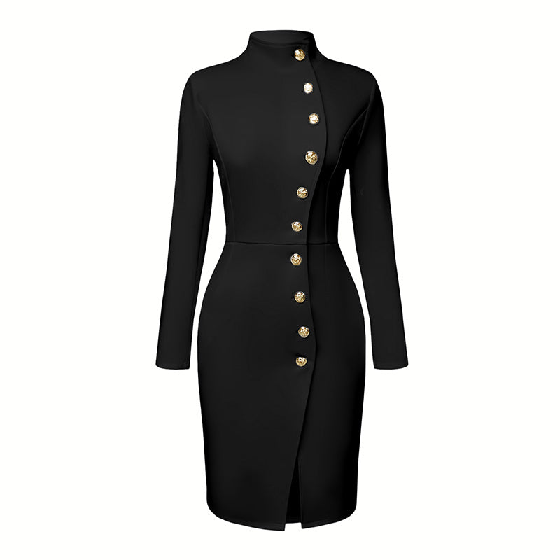 Long Sleeve Stand Collar With Golden Buttons