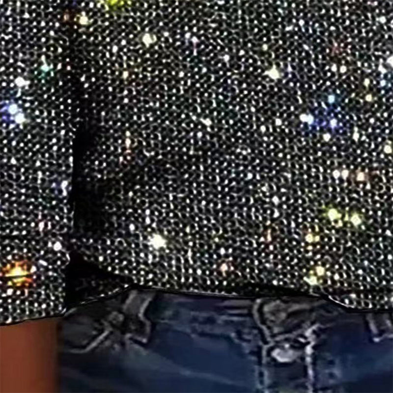 V-Neck Sparkle Top Long Sleeve Glitter Blouse