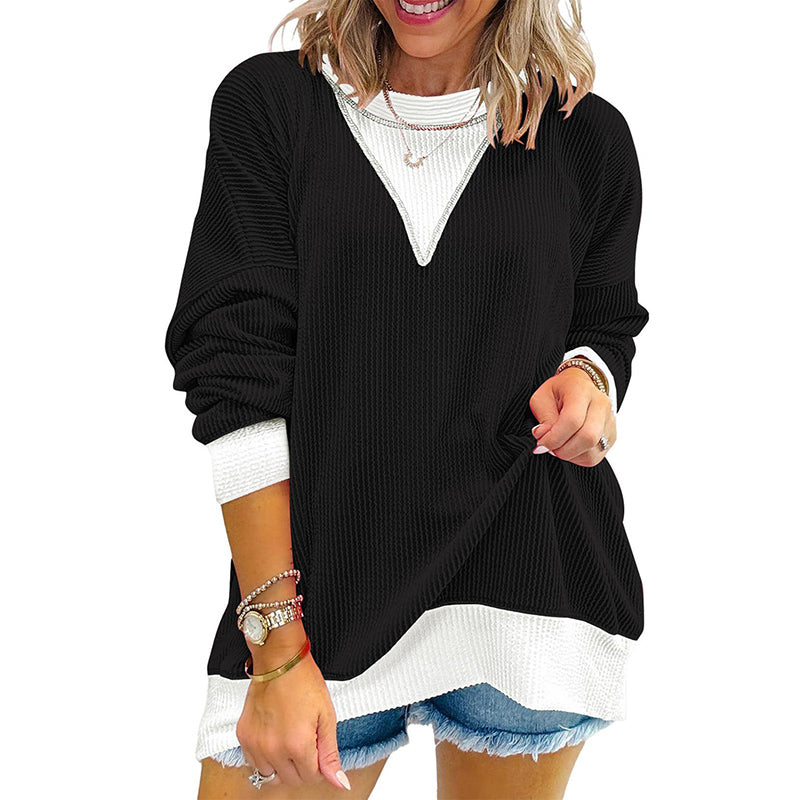 Color Block Pullover Casual Crewneck Long Sleeve Sweatshirt