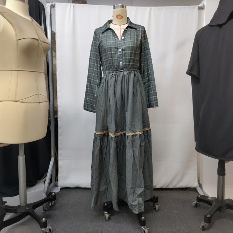 Striped Maxi Dress, Lapel Collar Button Front Long Sleeve