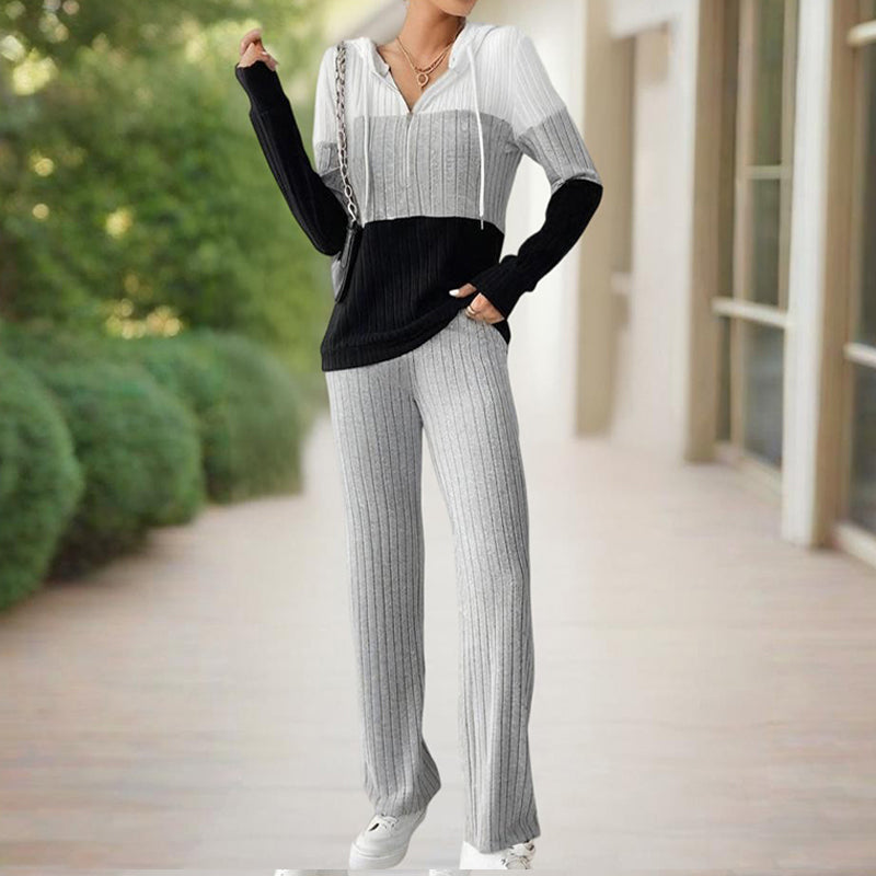 Long Sleeve Zip-Up Hoodie With Wide-Leg Lounge Pants