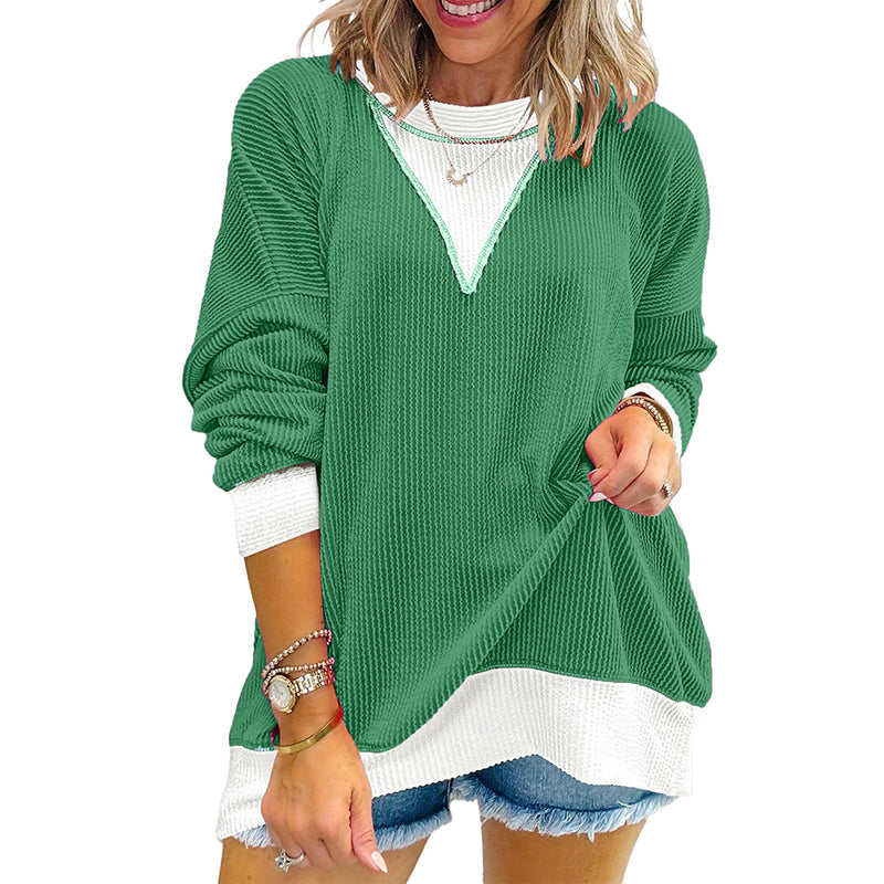 Color Block Pullover Casual Crewneck Long Sleeve Sweatshirt