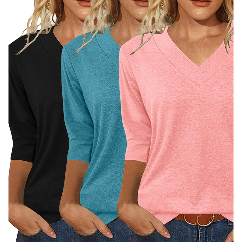 3 Pack 3 4 Sleeve Shirts For Women V Neck T Shirt Fall Casual Tops Basic Base Layer Undershirts Tees