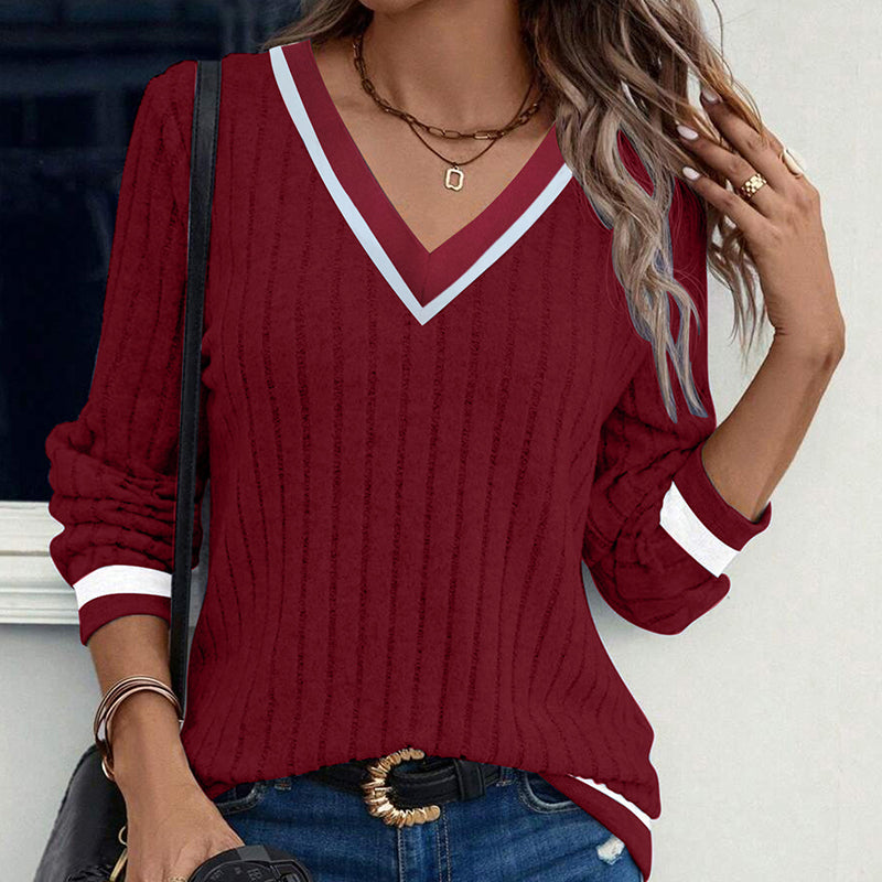 V-Neck Color-Block Top, Long Sleeve