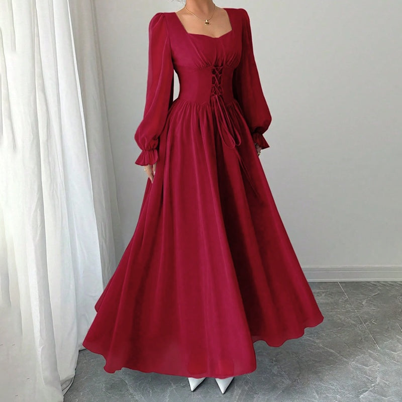Square Neck Long Sleeve A-Line Maxi