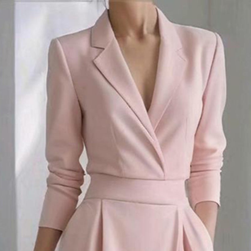 Solid Color Lapel Midi Dress