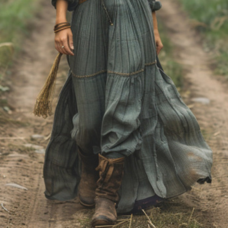 Striped Maxi Dress, Lapel Collar Button Front Long Sleeve