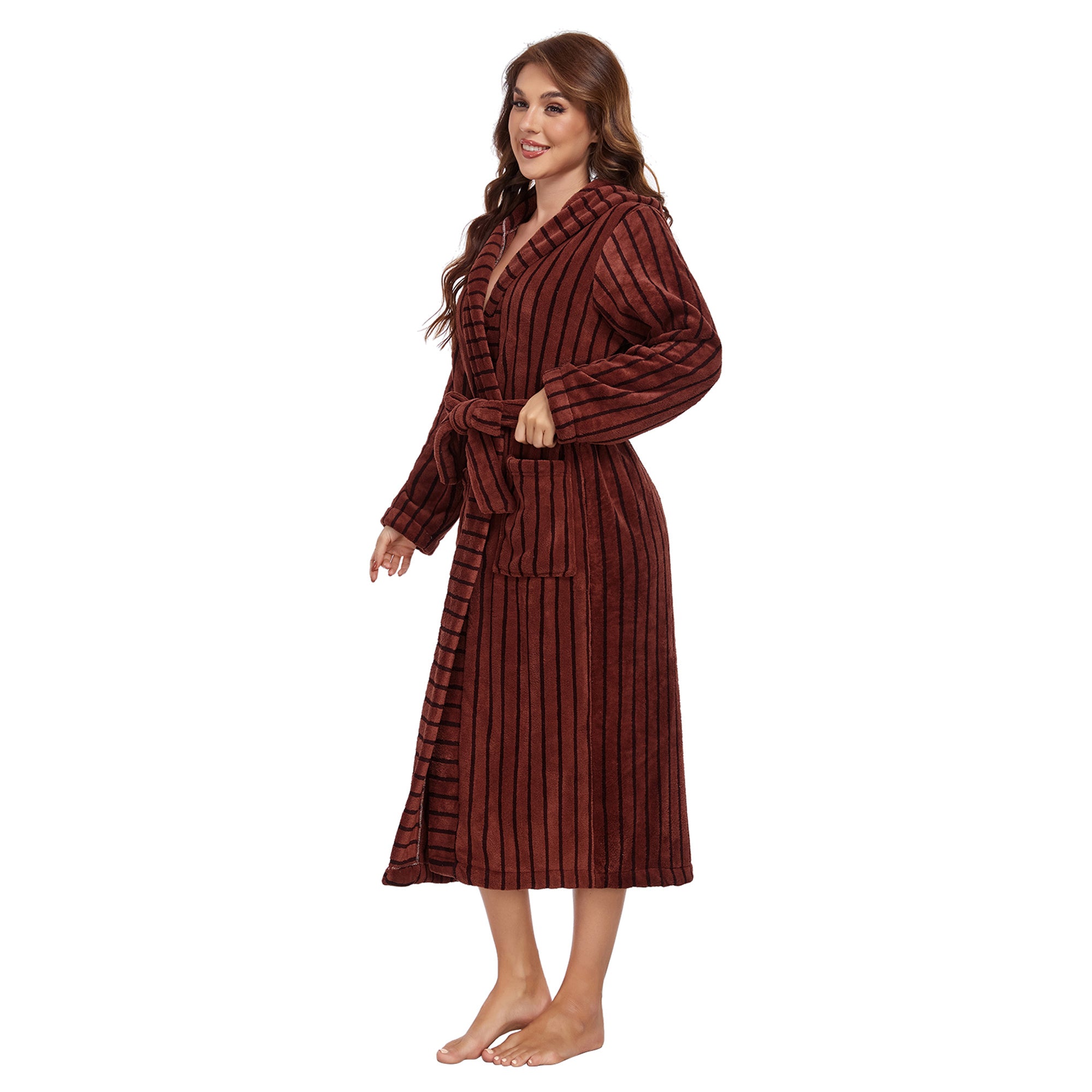 Extra Long Fleece Bathrobe With Hood & Pockets