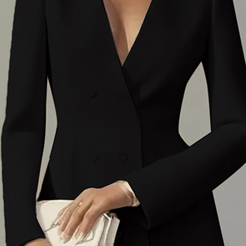 Deep V-Neck Dress Button Dress