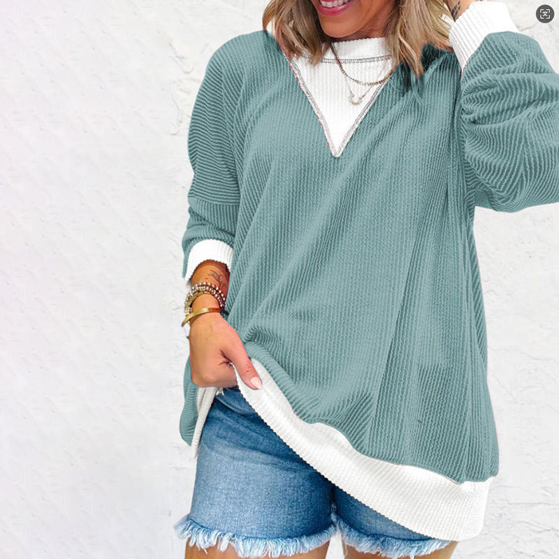 Color Block Pullover Casual Crewneck Long Sleeve Sweatshirt