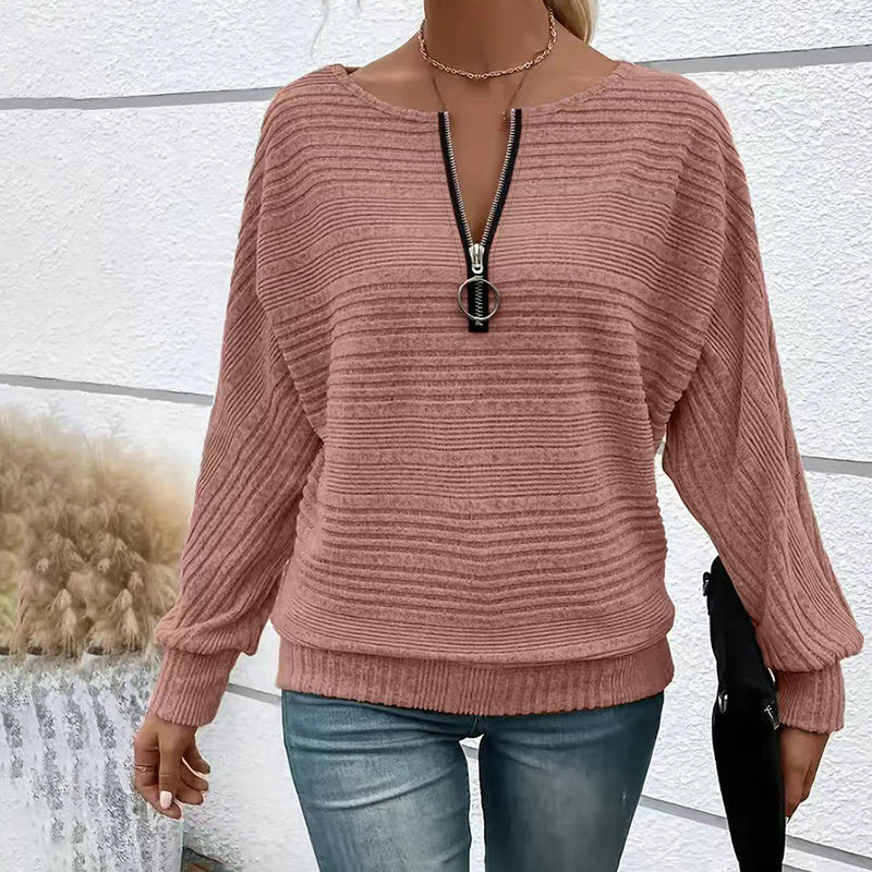 Batwing Sleeve Half-Zip Top