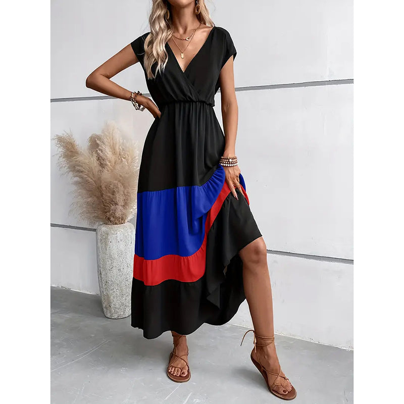 Block Maxi V Neck Sleeveless