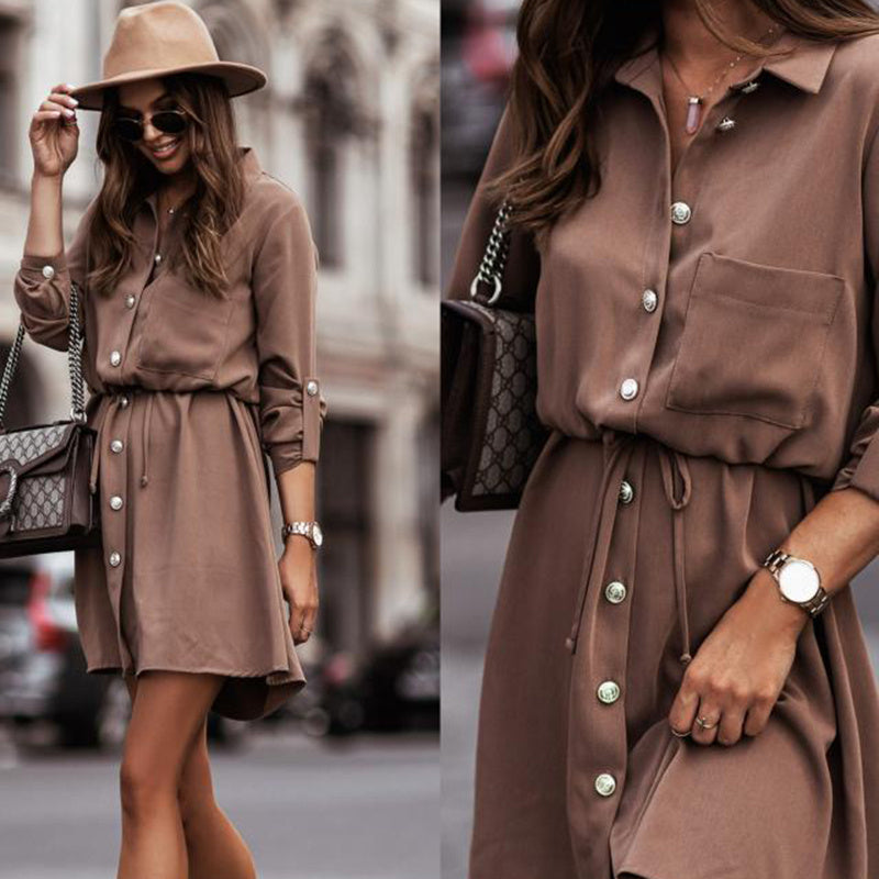 Long Sleeve Button-Down Tunic With Tie-Waist