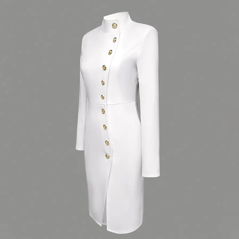 Long Sleeve Stand Collar With Golden Buttons