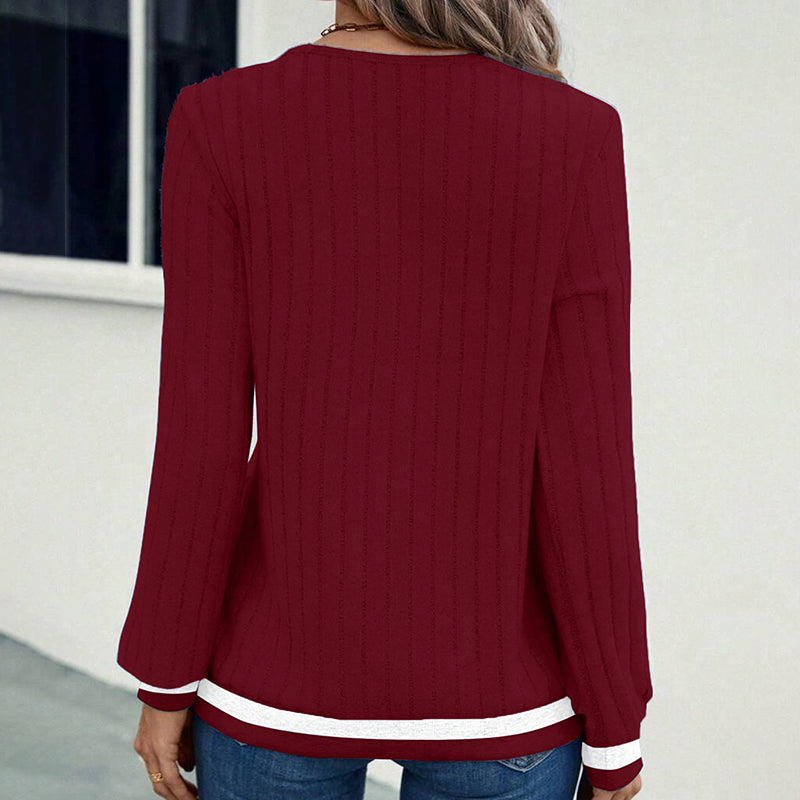 V-Neck Color-Block Top, Long Sleeve