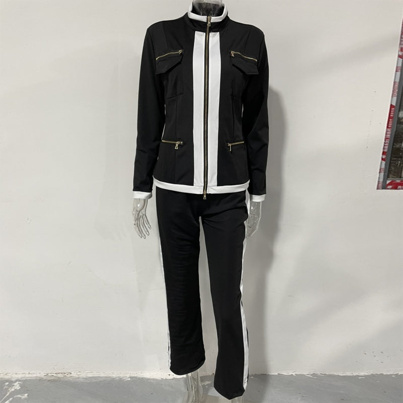 2-Piece Sport Set, Color-Block Zip Jacket & Straight Leg Pants