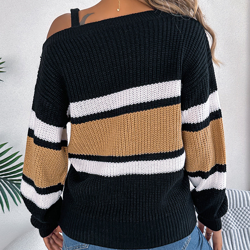 Cold Shoulder Sweater - Block Long Sleeve Pullover