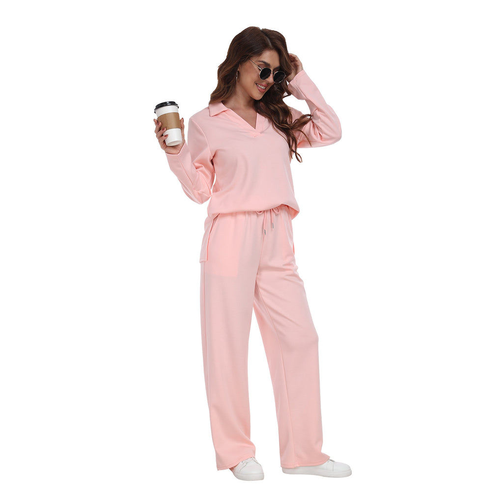 Long Sleeve V Neck Pullover Tracksuit