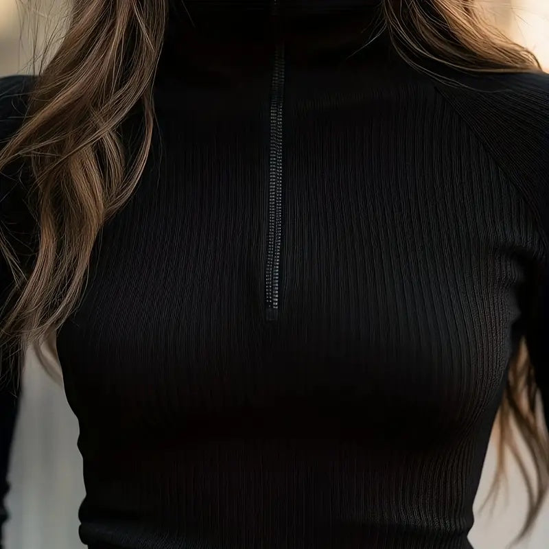 Turtleneck Half-Zip Long Sleeve Knit Shirt