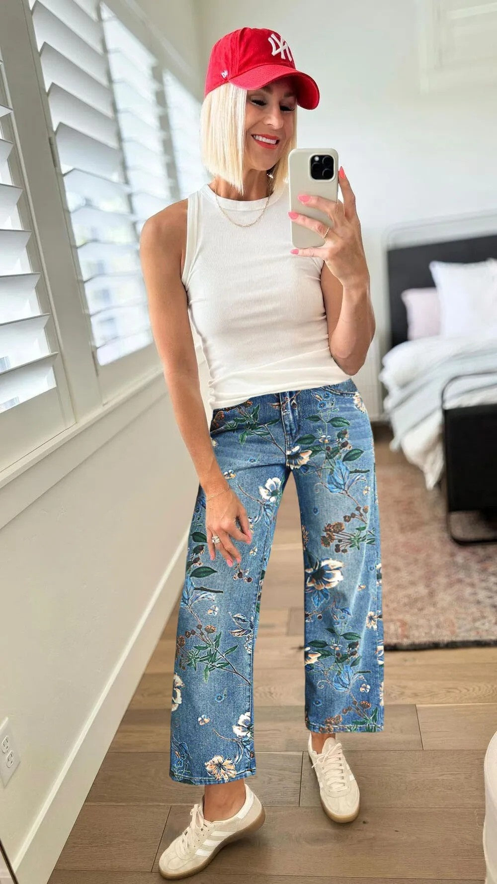 Boho Floral Print Wide Leg Jeans