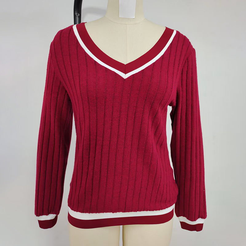 V-Neck Color-Block Top, Long Sleeve