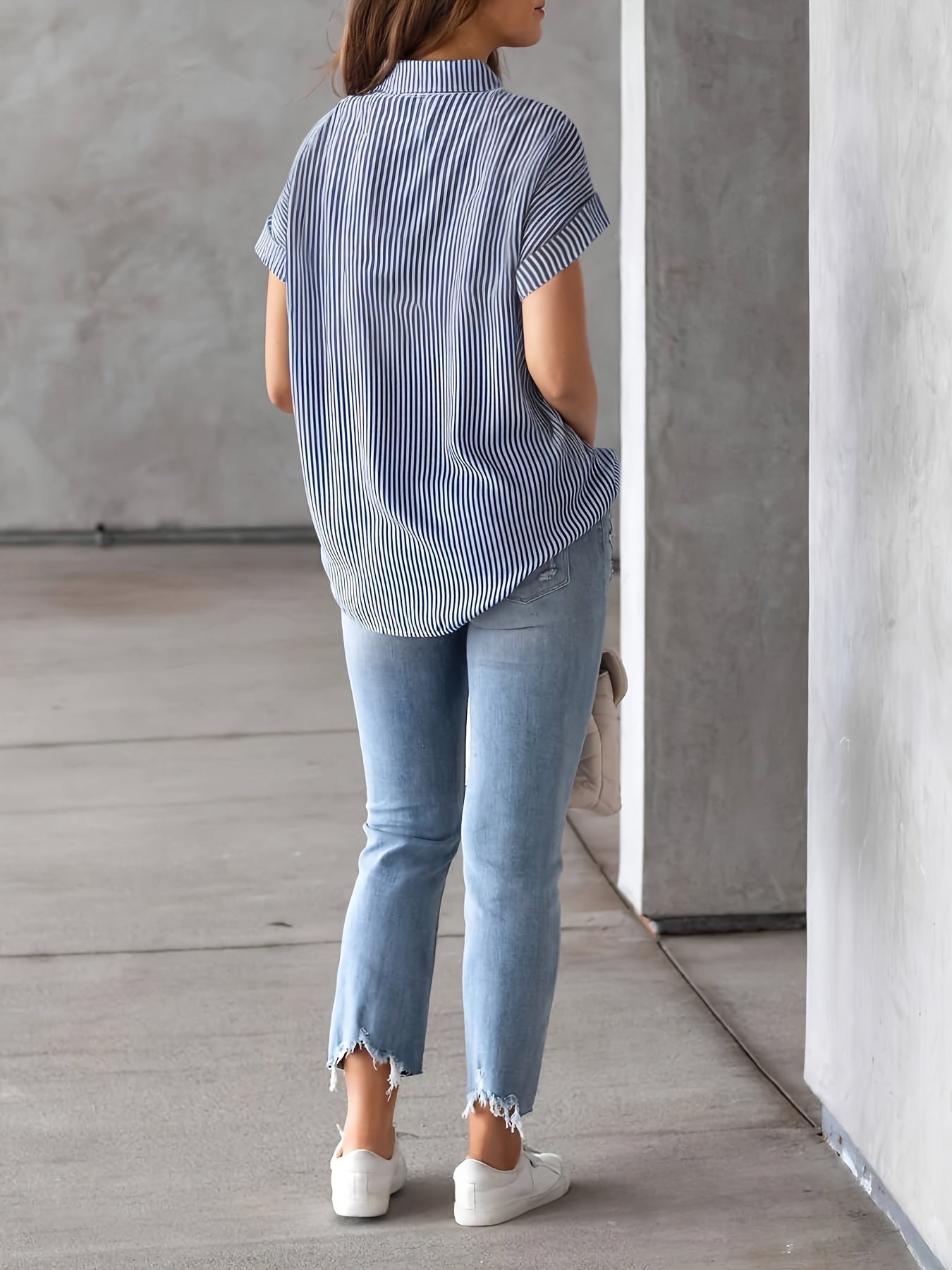 Vertical Striped Button Front Shirt