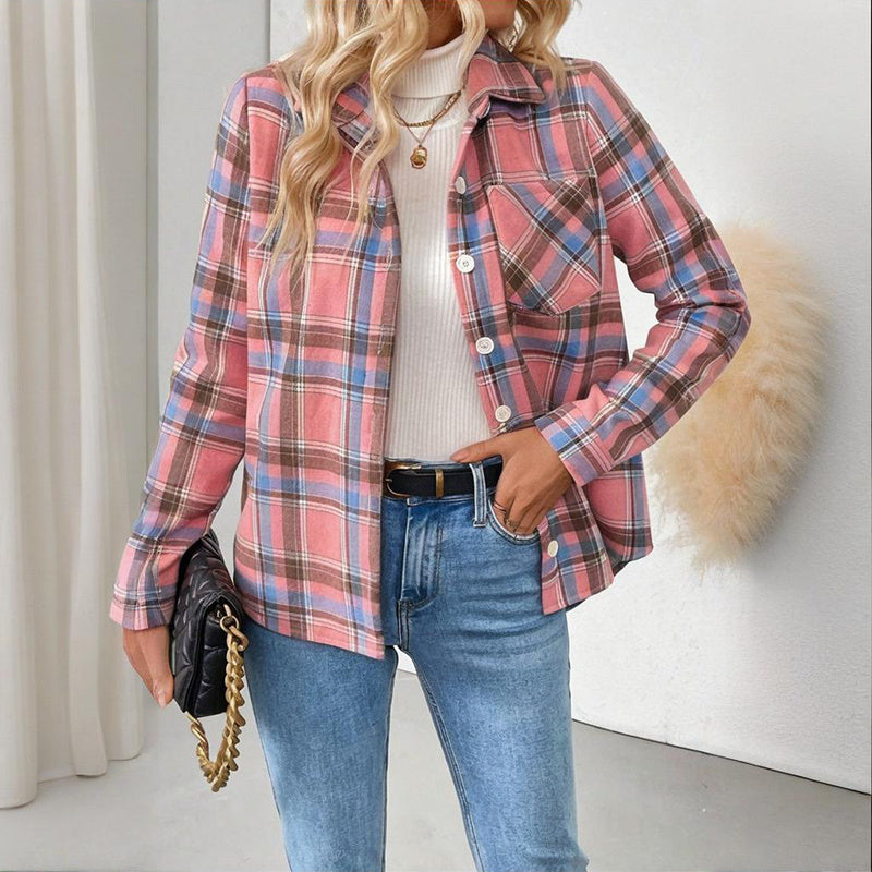 Checkered Fleece Lined Shacket, Plaid Button Down Shirt Jacket With Chest Pockets